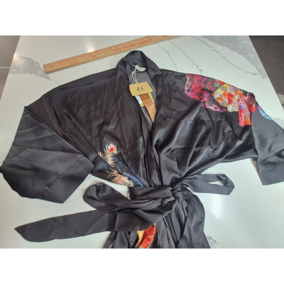 Ulivary Long Robe Leopard Black Dragon Print‎ Kimono One Size Women's